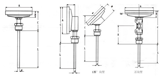 雙金屬溫度計安裝形式